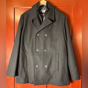 Reaction Kenneth Cole Men's Black Wool Peacoat With Sweater Detail XXL